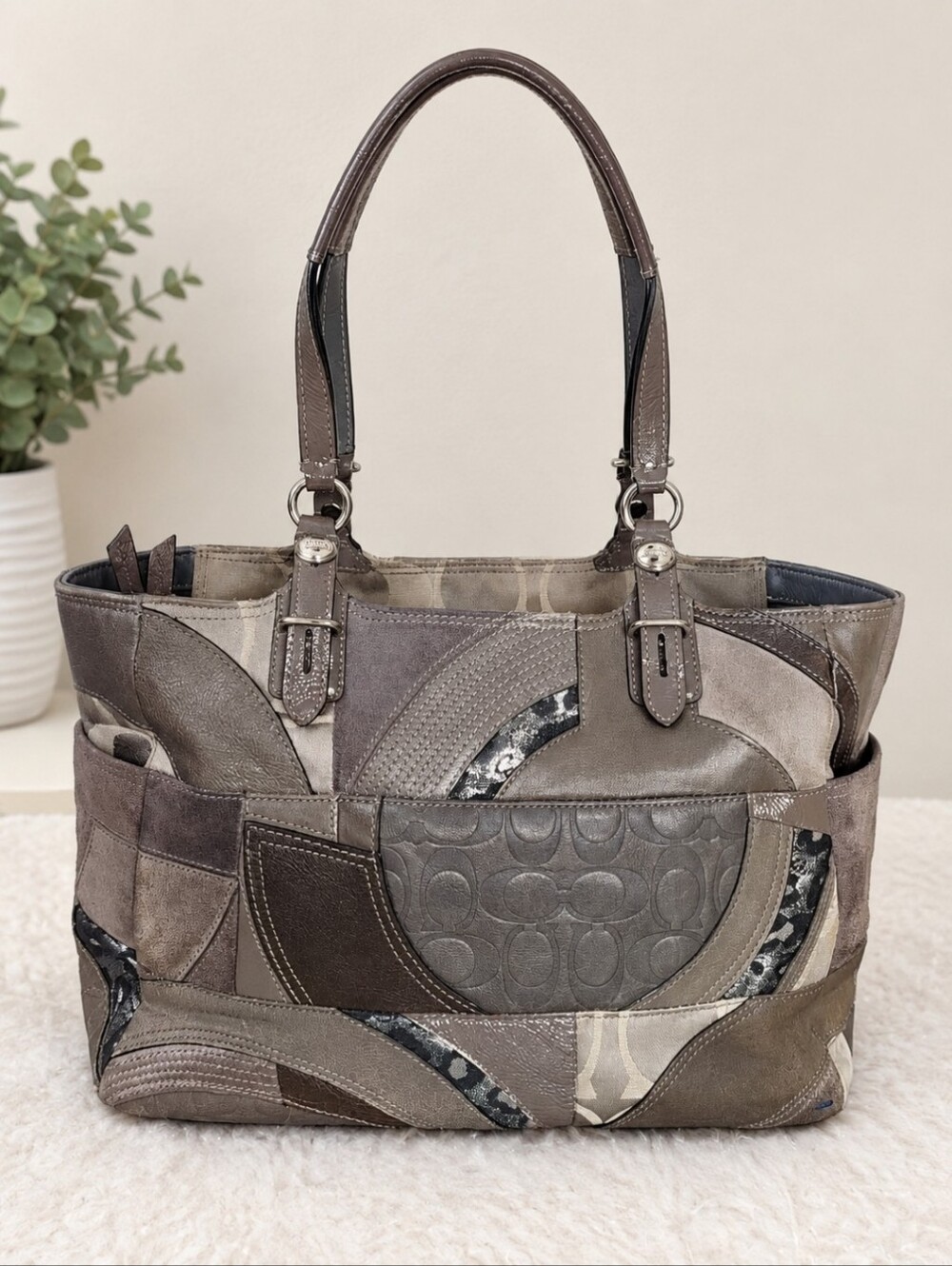 Coach Patchwork Monogram Tote Bag Brown Taupe Neutral Y2K Shoulder Bag